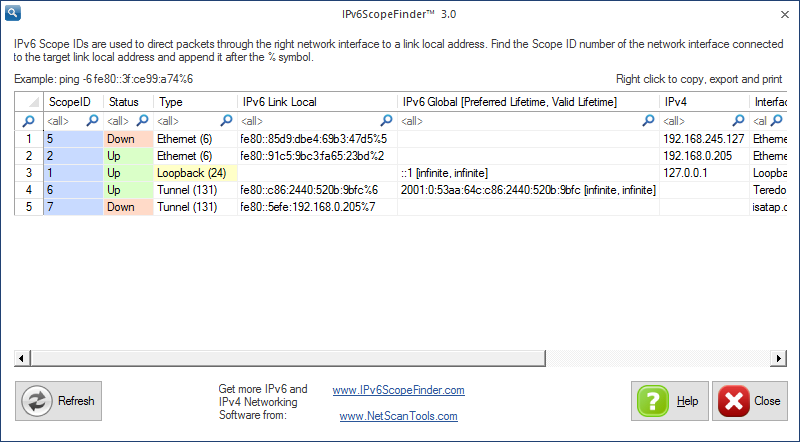 IPv6ScopeFinder Screenshot