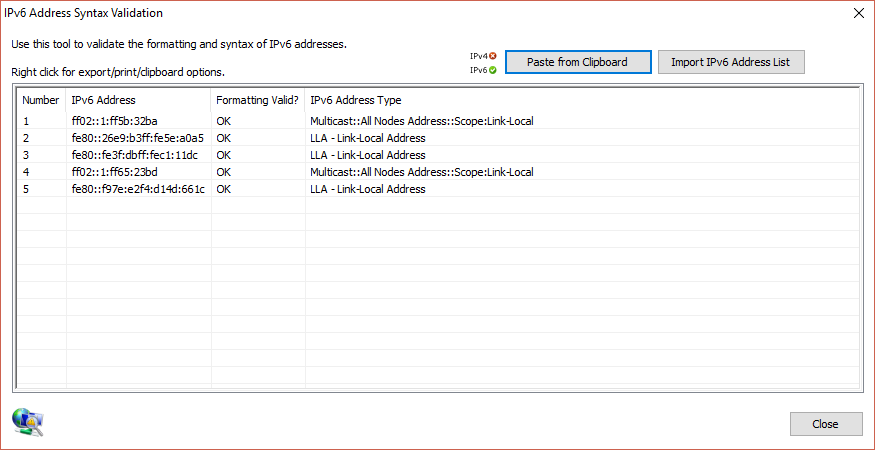 IPv6 Address Validation Screenshot