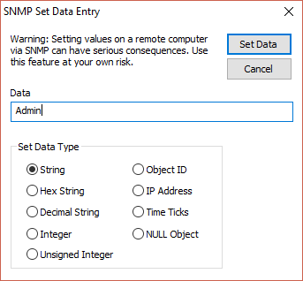 Set Value Data Entry Screenshot