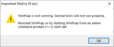 First WinPcap Error Message